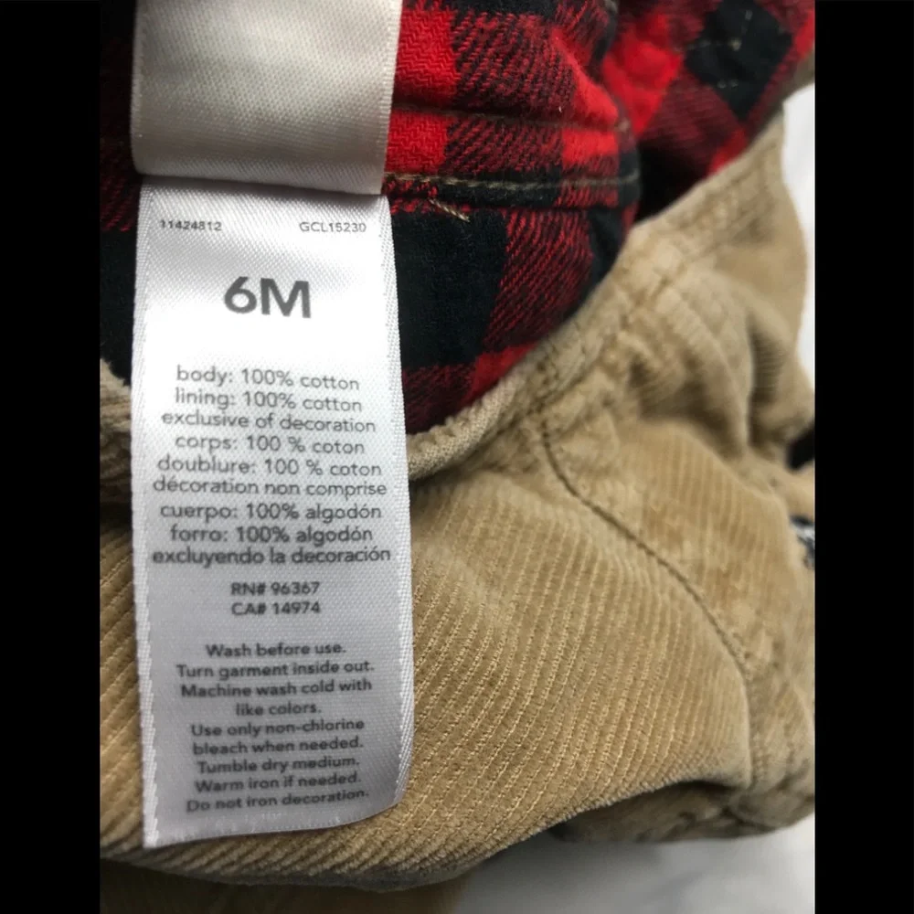 OSHKOSH BGOSH corduroy plaid lined overalls 6 M